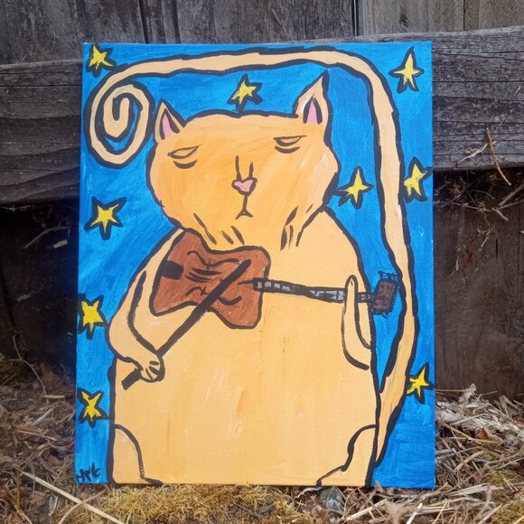 Orange Cat Playing Fiddle Painting - Picture 4 of 13